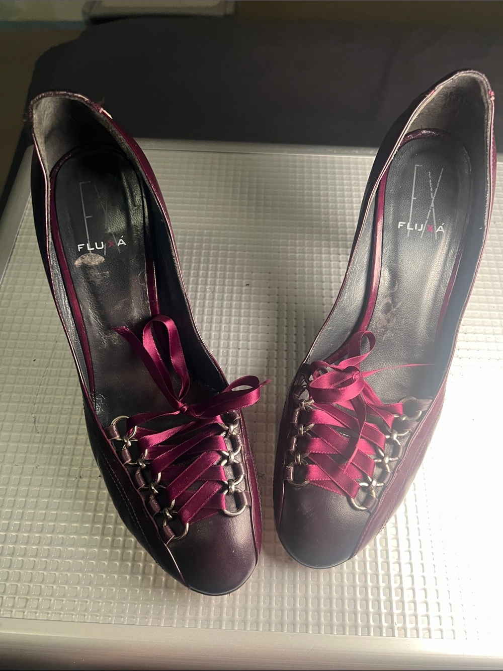 Lux Burgundy Satin Lace-Up Pointed Heels